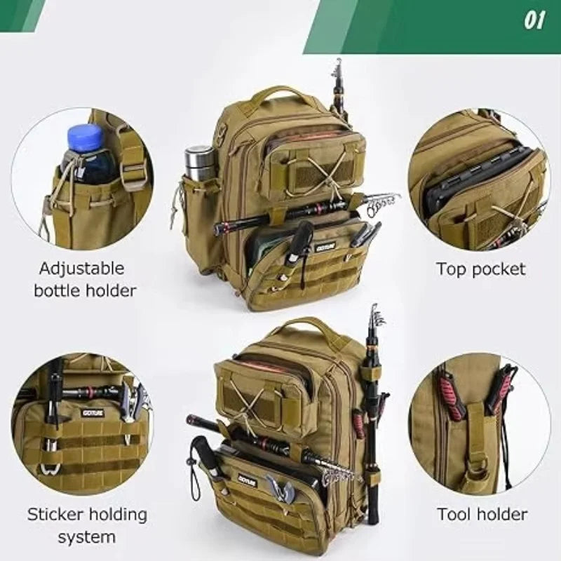 Goture Outdoor Fishing Backpack Large Capacity Waterproof Tackle Bag for Hiking Camping Cycling Multifunction Fishing Tackle Bag