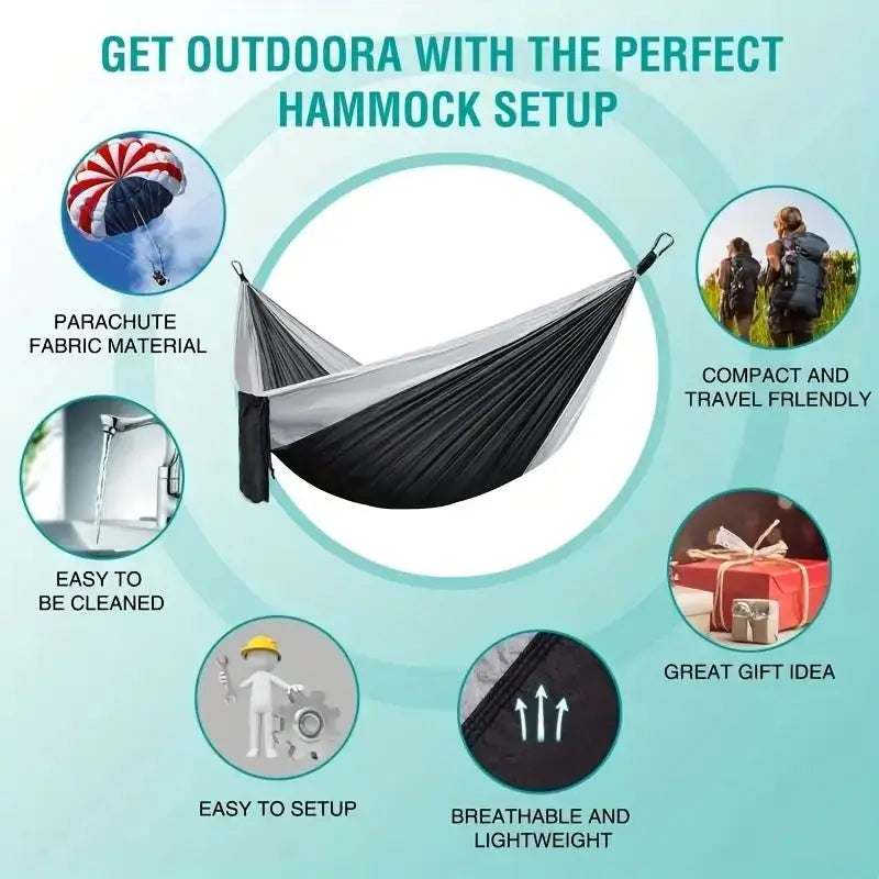 Portable Heavy Duty Double Camping Hammock – Anti-Roll Outdoor Hammock for Hiking, Beach & Backyard Use
