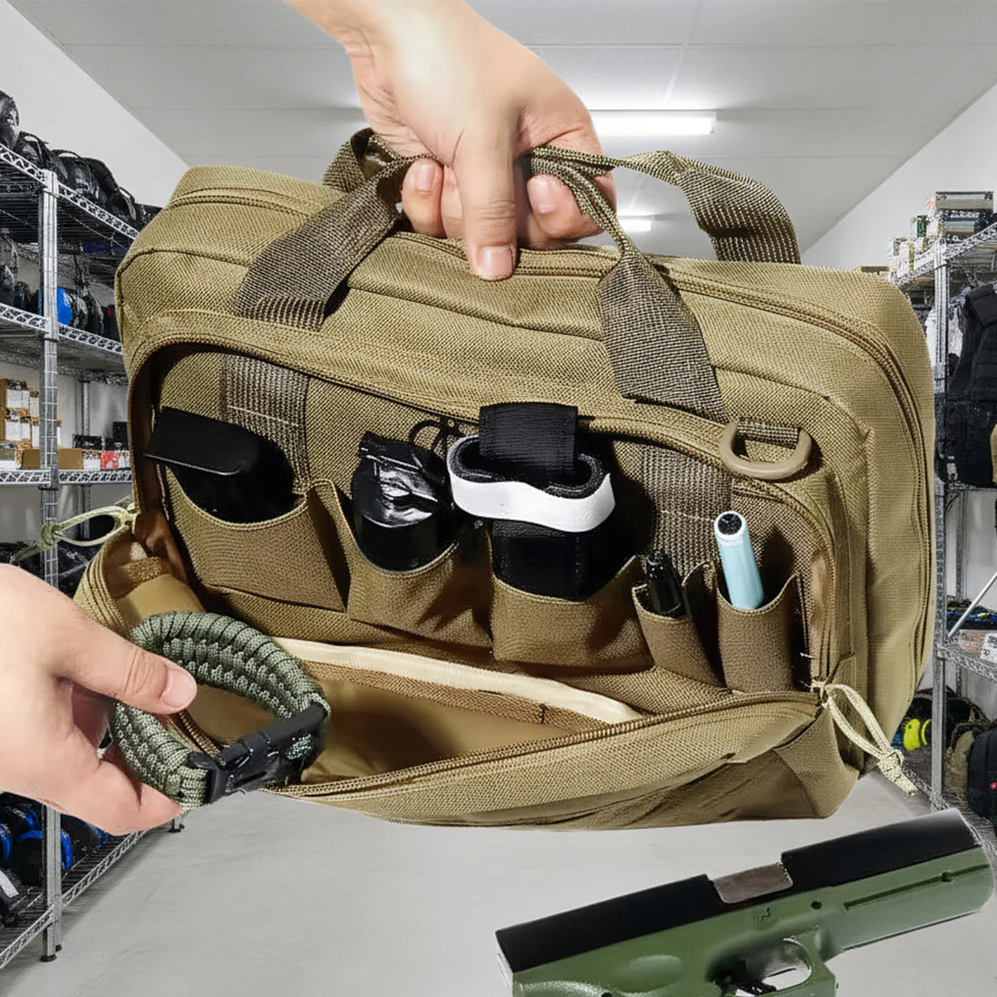600D Oxford Tactical Handgun Bag with Multiple Pockets