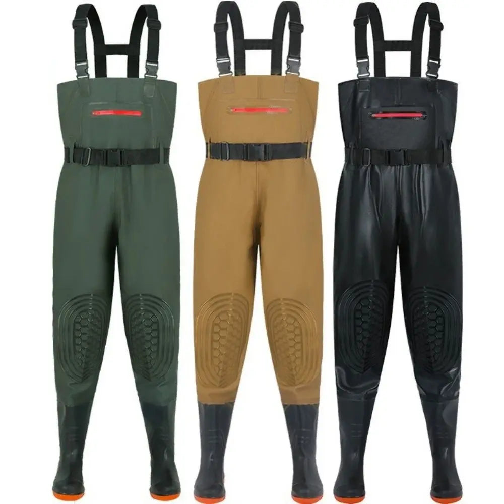 Heavy Duty Waterproof Fishing Wader Suit with Boots – Durable PVC Fishing Overalls with Knee Pads