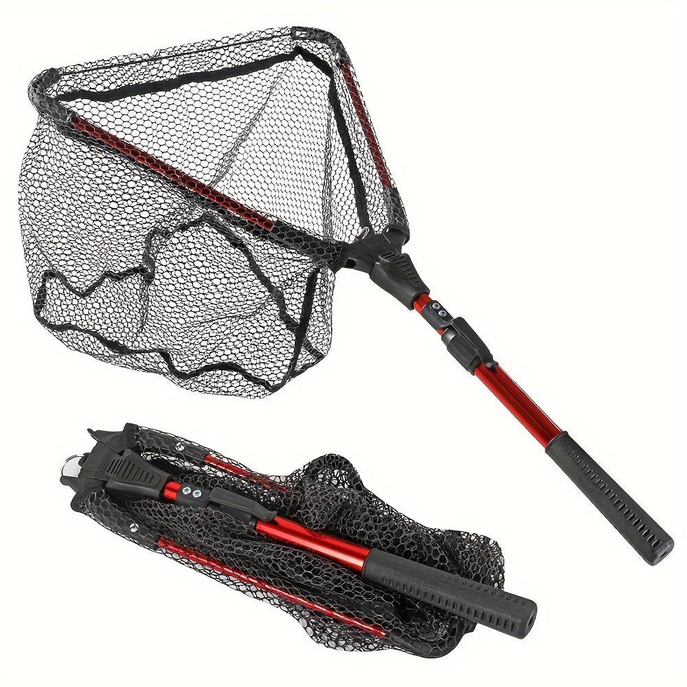 Heavy Duty Retractable Fishing Net – Aluminum Alloy Folding Landing Net with Extendable Pole