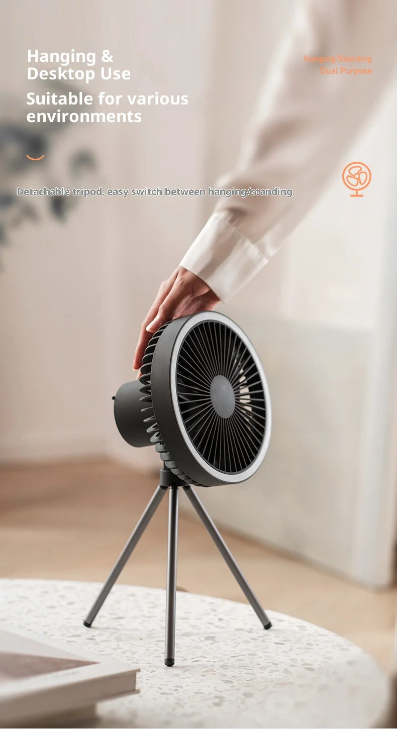 HOMEFISH Rechargeable Camping Fan – Wireless Ceiling & Desktop Fan with LED Light and Power Bank
