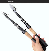 Ultra Lightweight Telescopic Baitcasting Fishing Rod – Carbon Fiber Spinning & Casting Rod with Wooden Handle