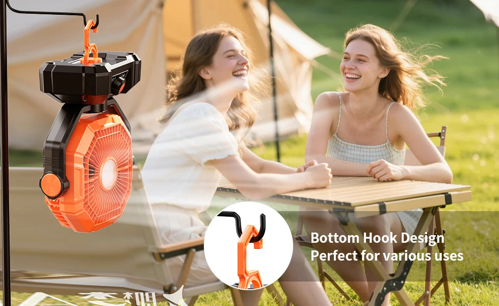 20000mAh Rechargeable Camping Fan – 8-Speed Portable Tent Fan with LED Lantern, Remote & Hook