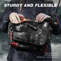 Heavy Duty Fishing Backpack Sling Bag – Multi-Compartment Tackle Storage Bag with Rod Holder