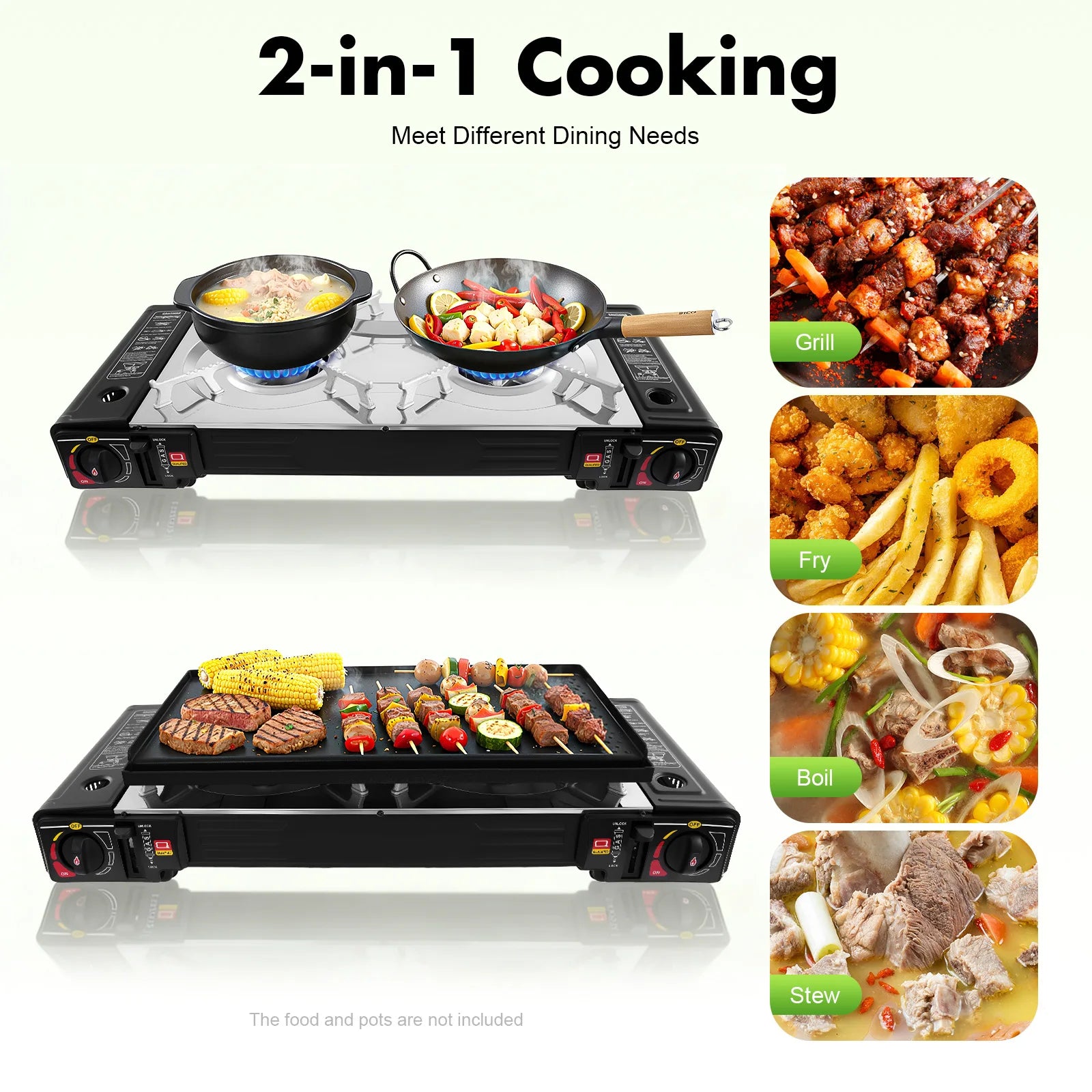 Portable Dual Burner Propane Camping Stove with Griddle
