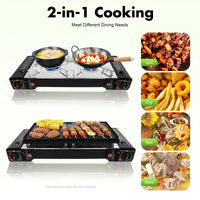 Portable Dual Burner Propane Camping Stove with Griddle