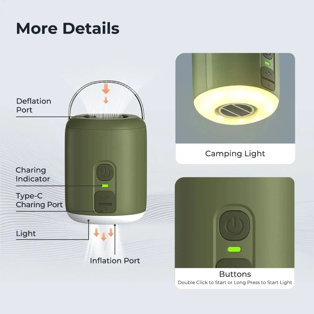 WESTTUNE Tiny Air Pump with Camping Lantern – 4.5kPa Inflator | Field to Peak.