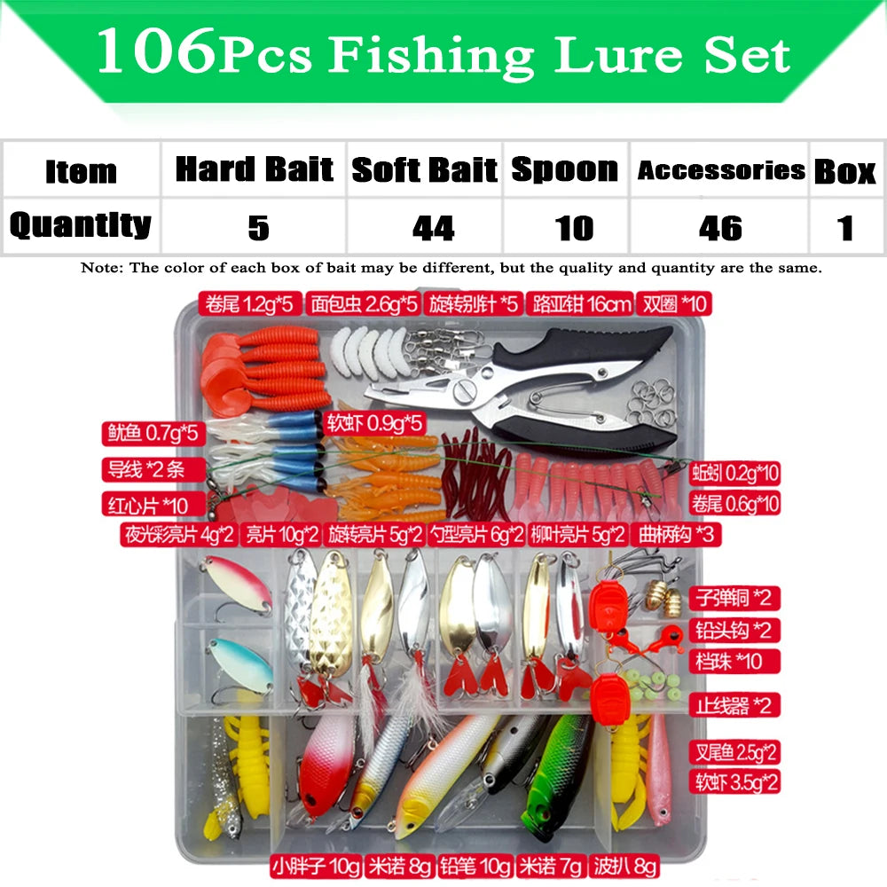 Fishing Lure Kit with Tackle Box for Bass & Pike