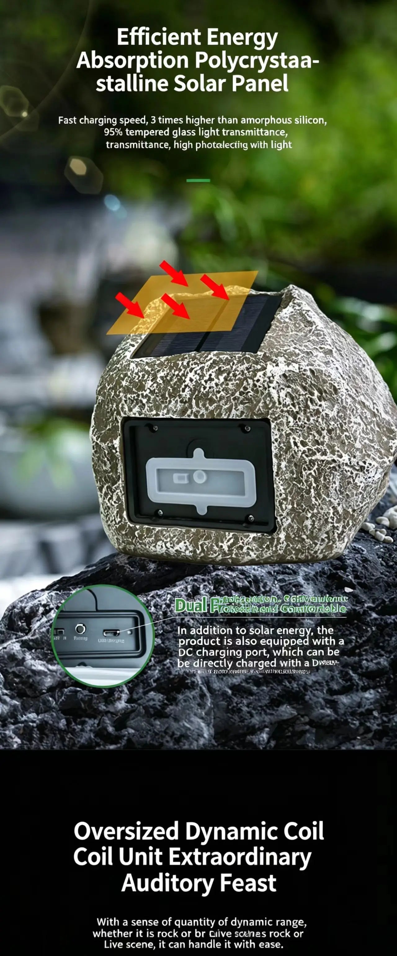 Solar Powered Simulation Stone Bluetooth Remote Control Speaker for Outdoor Lawn and Courtyard Decoration Without Wiring