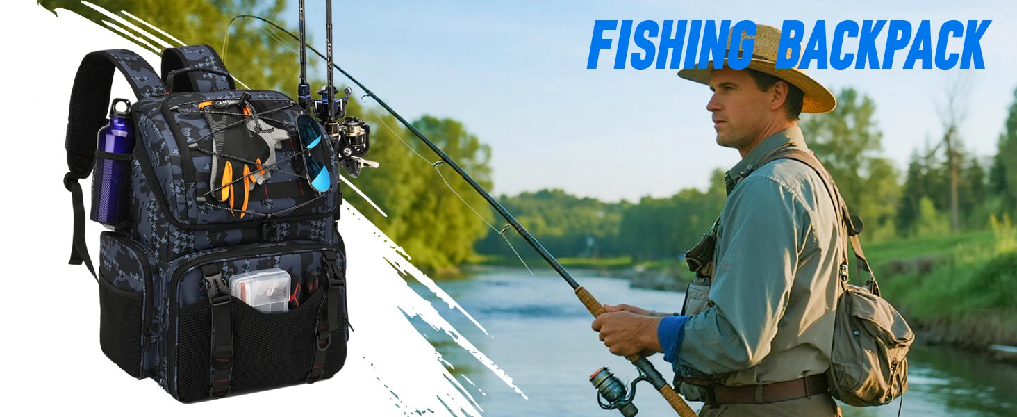 45L Heavy Duty Fishing Backpack Cooler – Waterproof Tackle Storage Bag with Rod Holders & Rain Cover