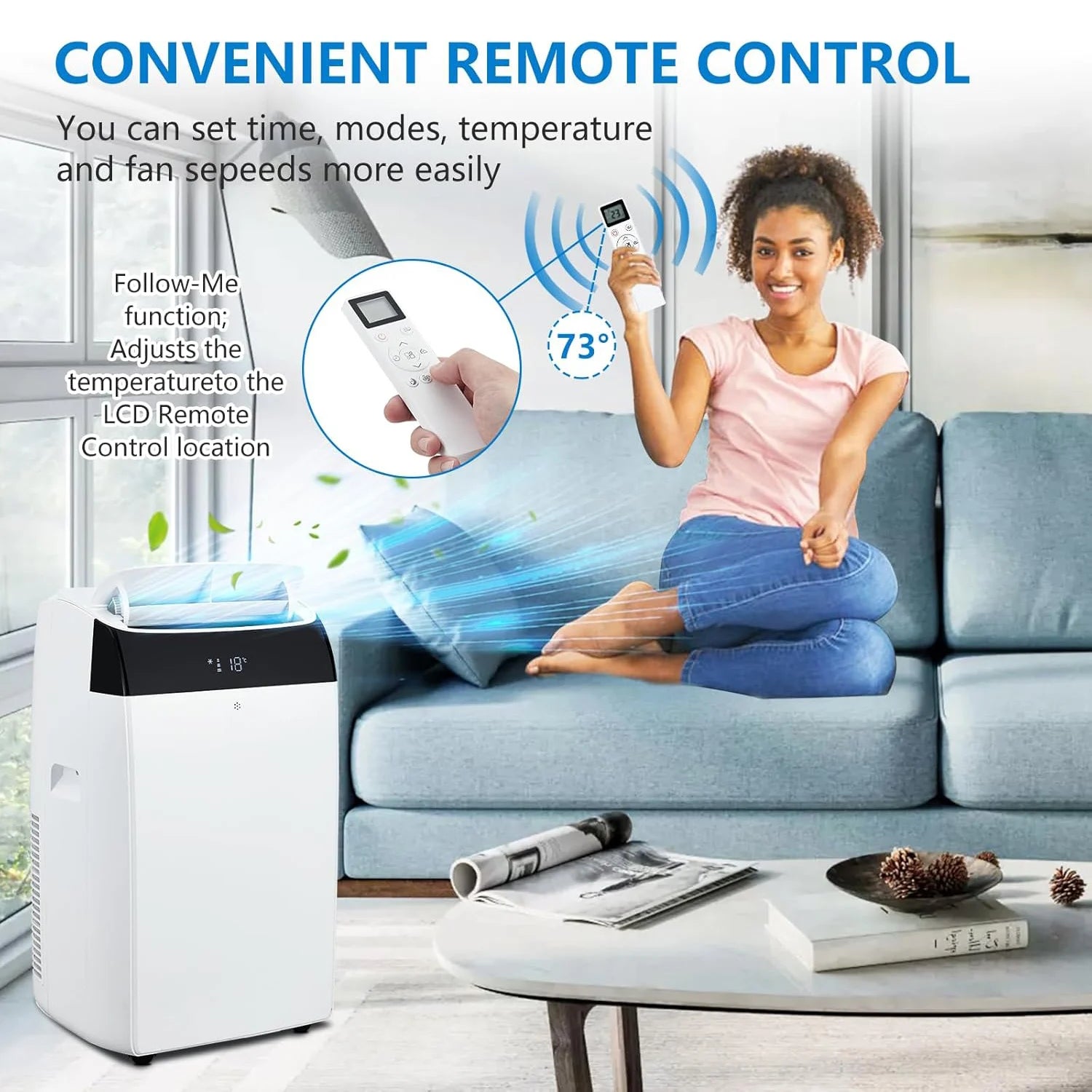 14,000 BTU Portable Air Conditioner – 3-in-1 Cooling AC with Fan, Dehumidifier & Remote