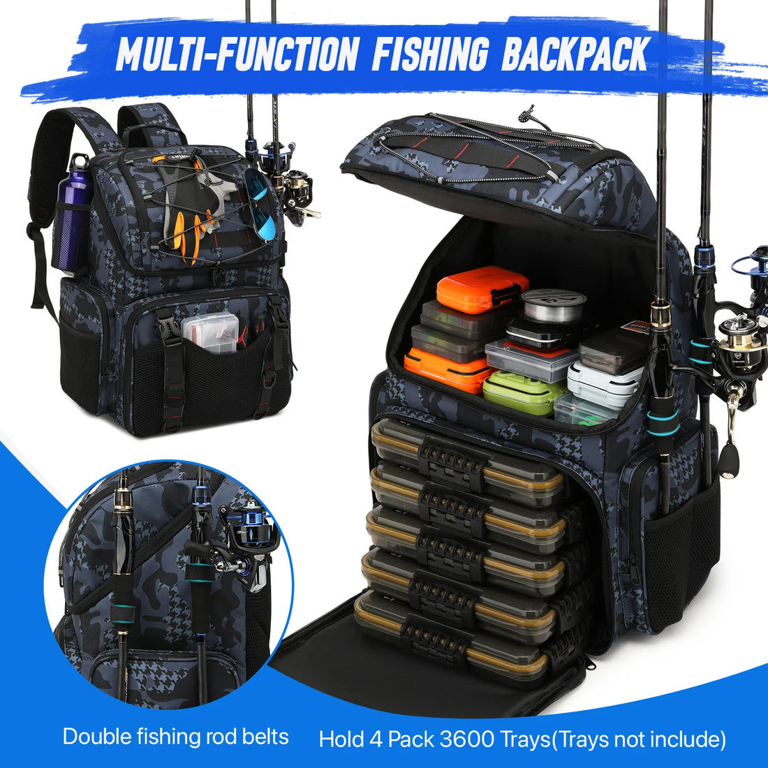 45L Heavy Duty Fishing Backpack Cooler – Waterproof Tackle Storage Bag with Rod Holders & Rain Cover