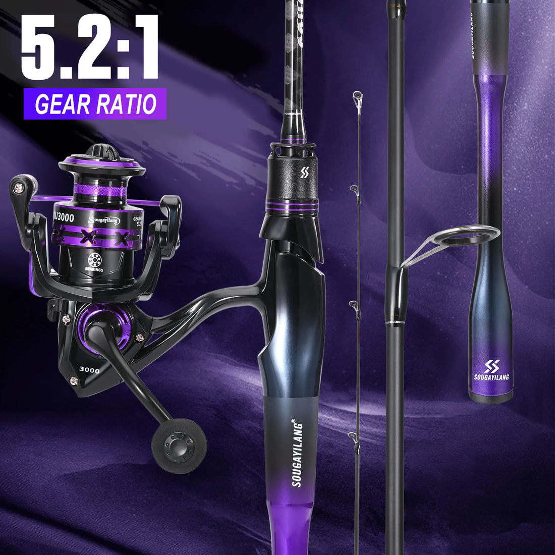 Heavy Duty 2-Piece Carbon Fiber Fishing Rod & Reel Combo – CNC Aluminum Spinning Reel Set