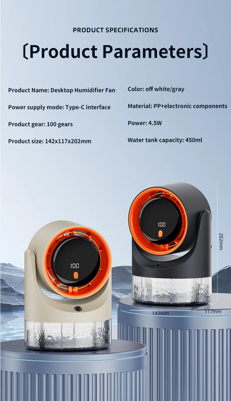 TINSOL Mini Mist Cooling Fan – 360° Adjustable Ice-Cool Humidifier Air Circulator