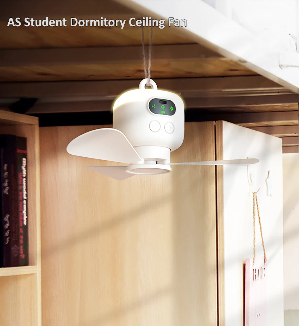 Portable Camping Tent Fan with LED Light – 8000mAh Rechargeable Ceiling Fan with Remote Control