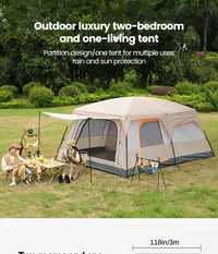 Upgraded 4 Season Camping Tent 3-12 Person Waterproof Windproof Double Layer 2 Room Family Outdoor Backpacking Equipment