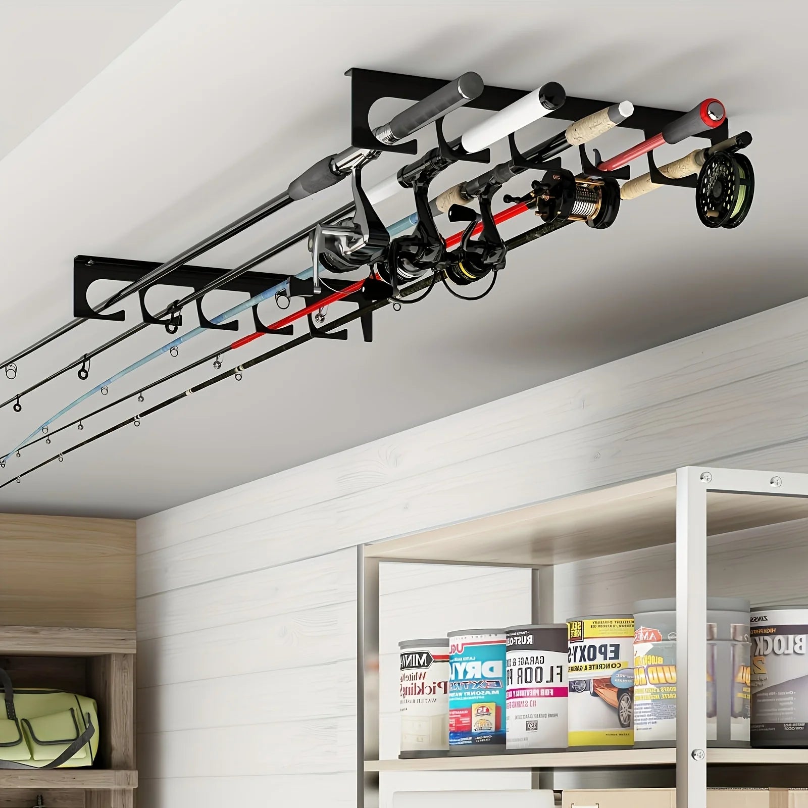 Wall & Ceiling Fishing Rod Holder Rack – Heavy Duty 5 Rod Storage Organizer for Fishing Gear