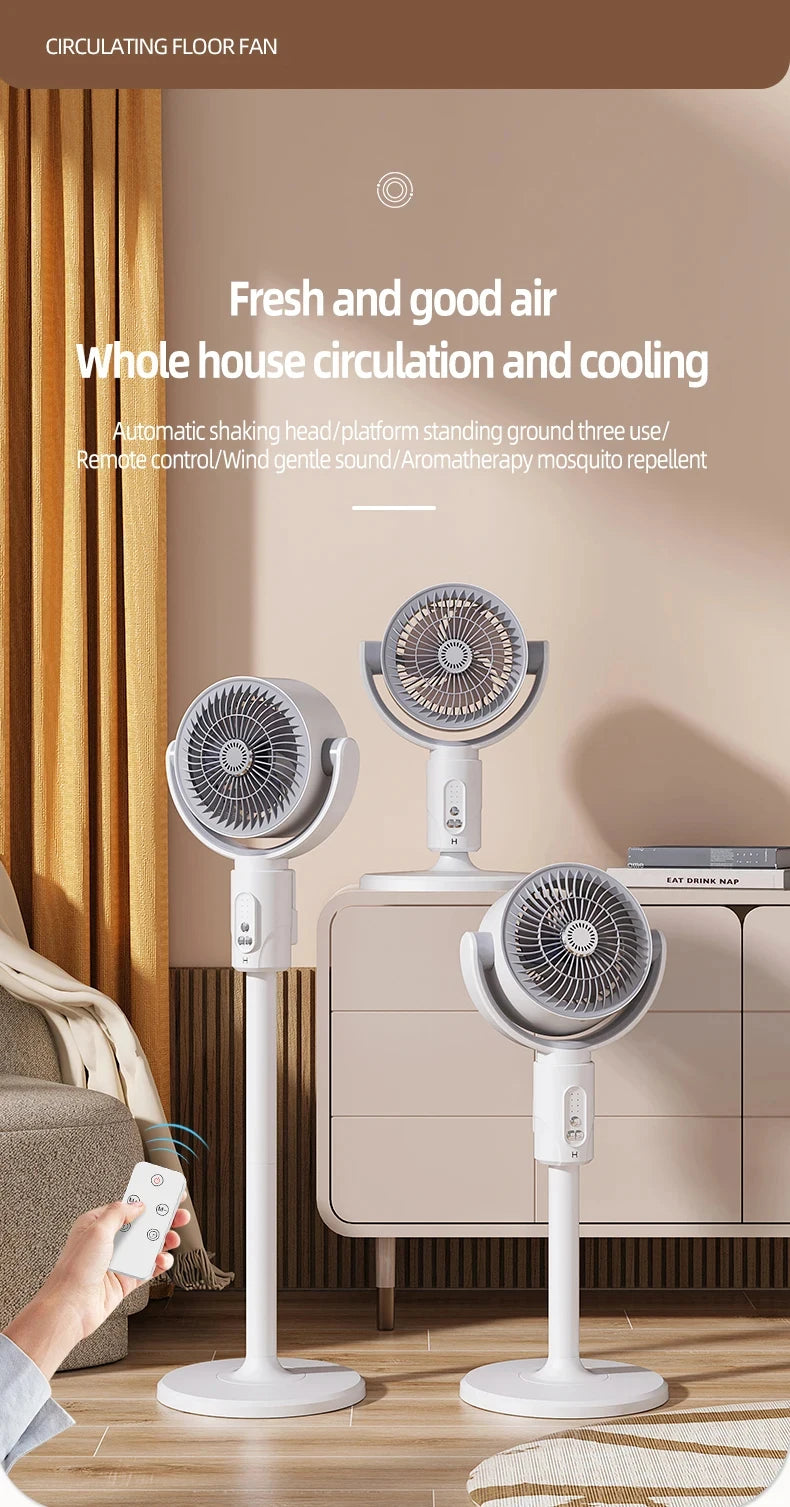 360° Quiet Floor Fan – Powerful Adjustable Height Standing Fan with Remote Control