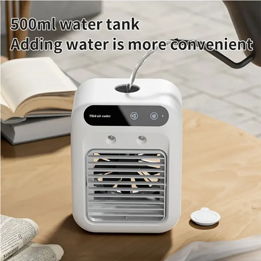 Mini Desktop Air Cooler Fan – USB Rechargeable Humidifier Fan with Transparent Design