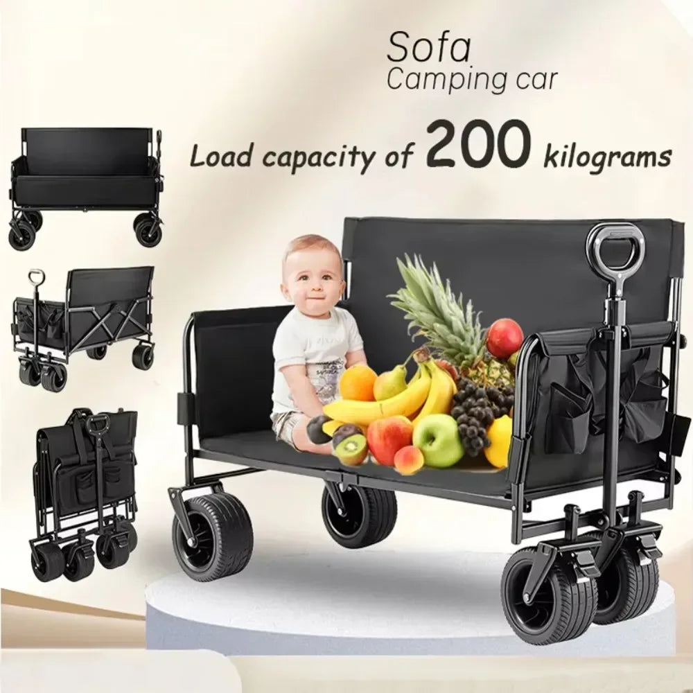 Collapsible Folding Utility Beach Cart Wagon Heavy Duty Large Capacity Fold Wagon Ourdoor Trolley Portable Garden Camping Cart
