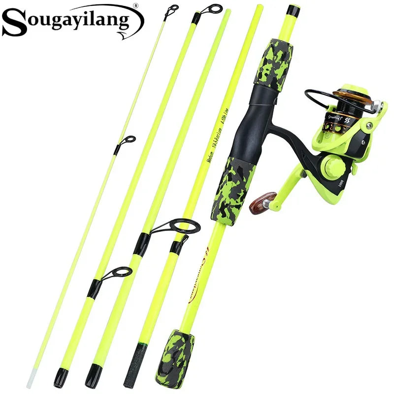 Portable 5-Section Fishing Rod & Reel Combo – Heavy Duty Spinning Fishing Set with 1000-3000 Reel
