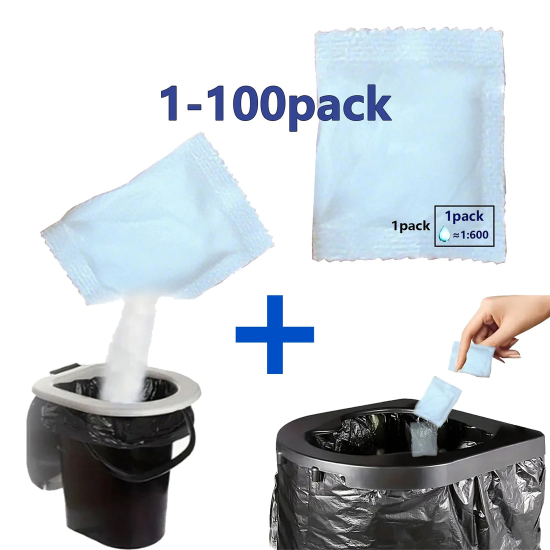 Outdoor Portable Toilet Gel - Absorbent Pee Powder 1-100 Pack