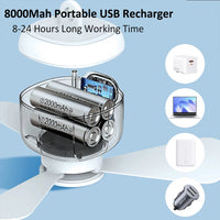 Portable Camping Tent Fan with LED Light – 8000mAh Rechargeable Ceiling Fan with Remote Control