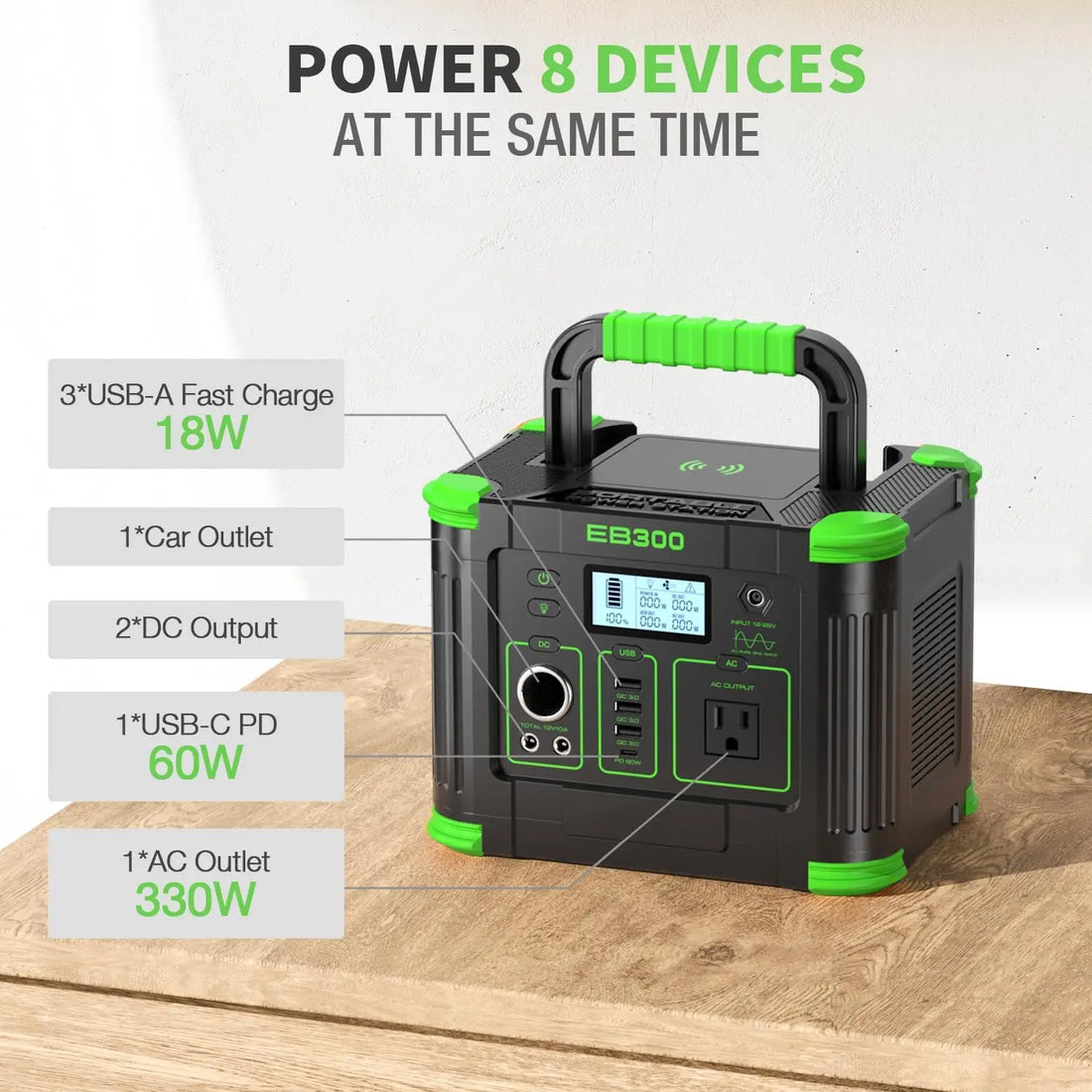 EB300 300W Portable Power Station (288Wh) – Solar Generator for Camping & Backup Power