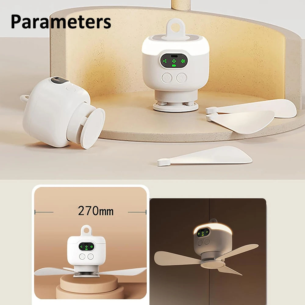 Portable Camping Tent Fan with LED Light – 8000mAh Rechargeable Ceiling Fan with Remote Control