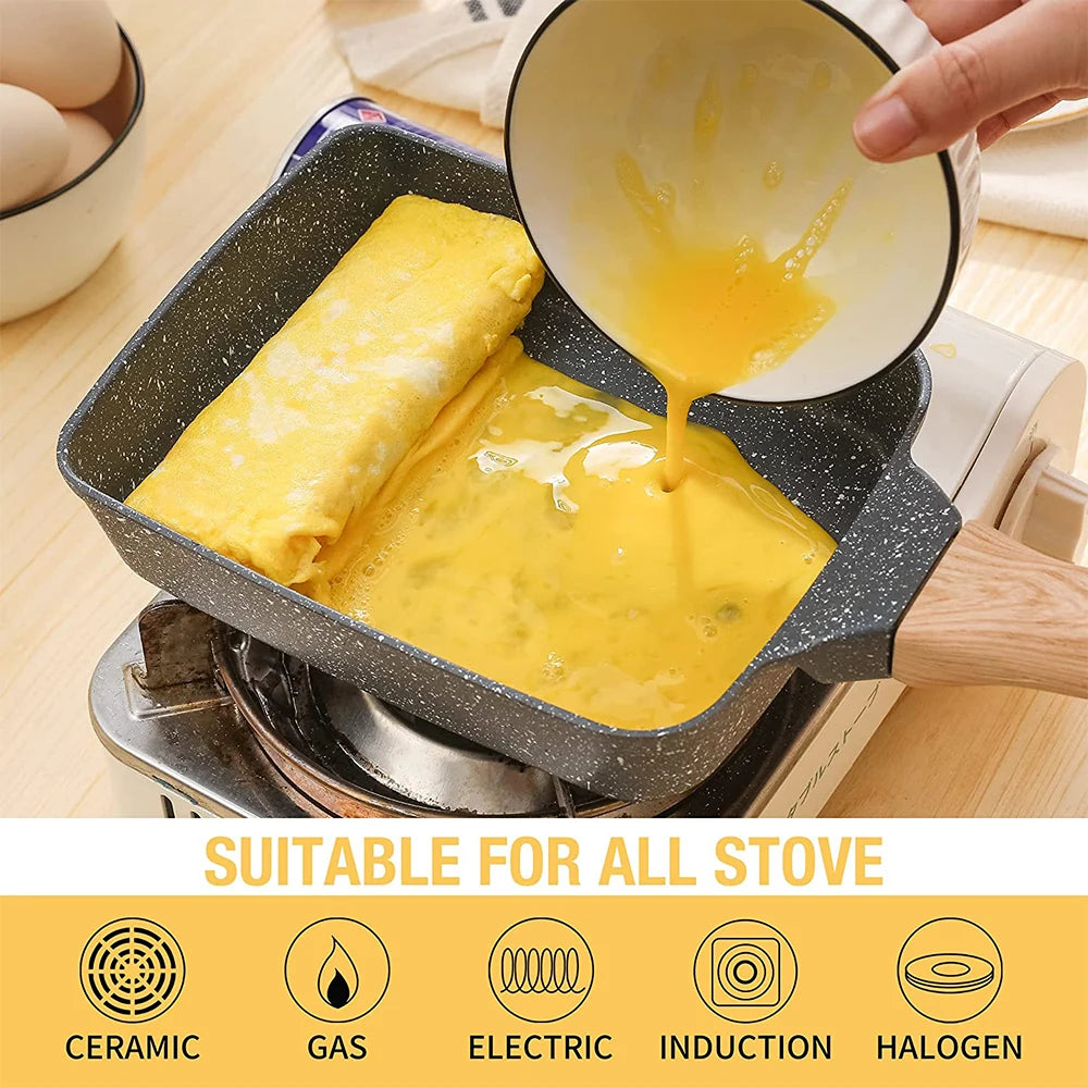 Nonstick Tamagoyaki Pan Japanese Omelette Egg Pan Rectangular Egg Roll Pan with Detachable Anti Scalding Handle for All Stove