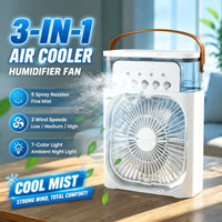 3-in-1 Portable Air Cooler Fan – LED Light, Humidifier & Water Spray Fan for Travel