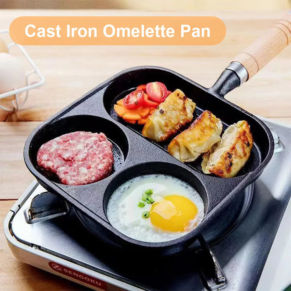Iron Cast 3-in-1  Egg Frying Pan with  Handle Egg Cooker Pan Nonstick Egg Pan for Gas Stove & Induction Cooker