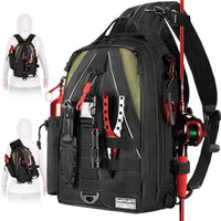 Heavy Duty Fishing Backpack Sling Bag – Multi-Compartment Tackle Storage Bag with Rod Holder