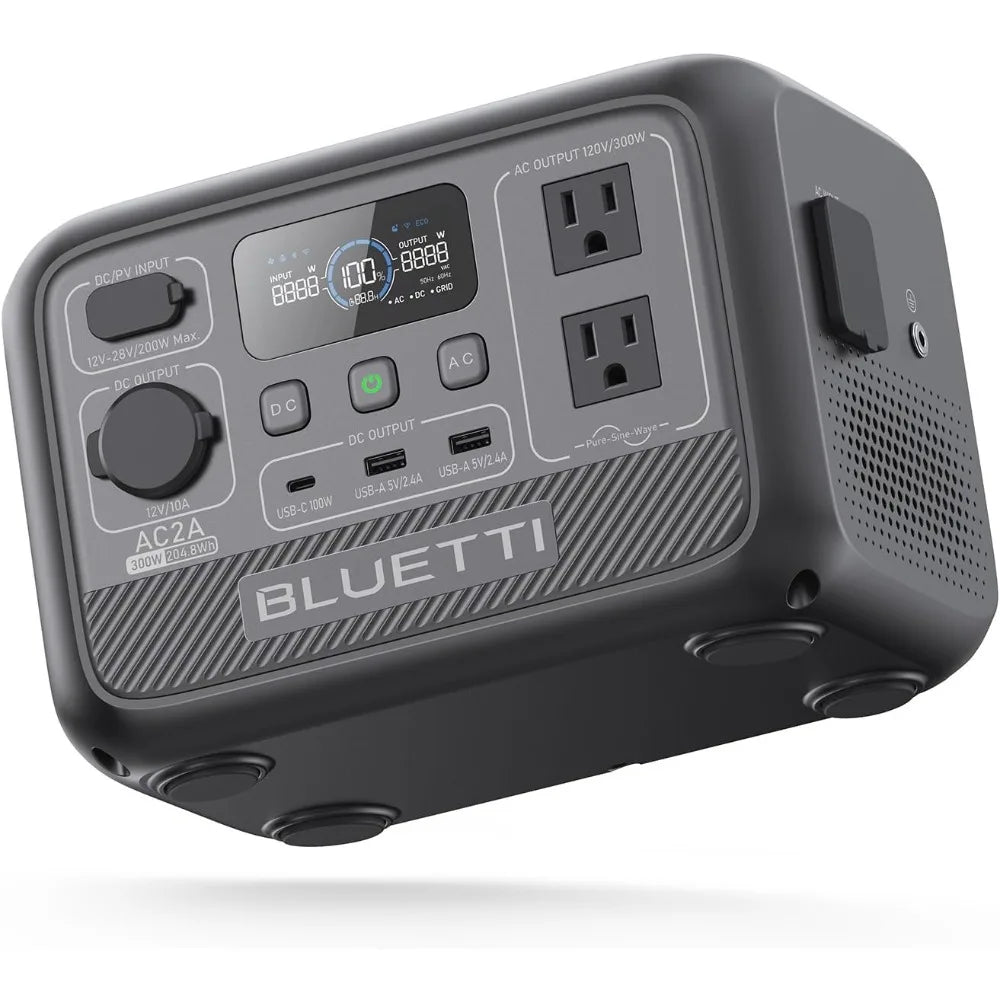 BLUETTI AC2A Portable Power Station – 204Wh LiFePO4 Battery, 300W (600W Power Lifting) AC Output, Solar Generator for Camping & Emergency Backup