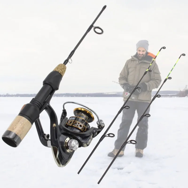 Heavy Duty Winter Ice Fishing Rod & Reel Combo – Carbon Fiber Ice Fishing Pole Set with 2 Tips