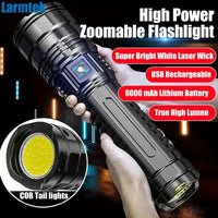 Super Bright LED Handheld Flashlight - Adjustable Zoom USB Rechargeable