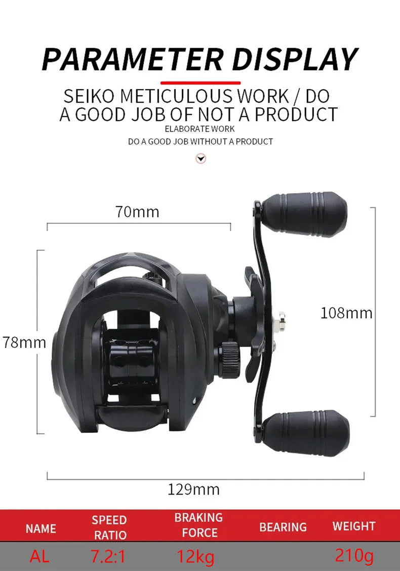 Ultra Lightweight Baitcasting Reel – High Speed Magnetic Brake Fishing Reel (12KG Max Drag)