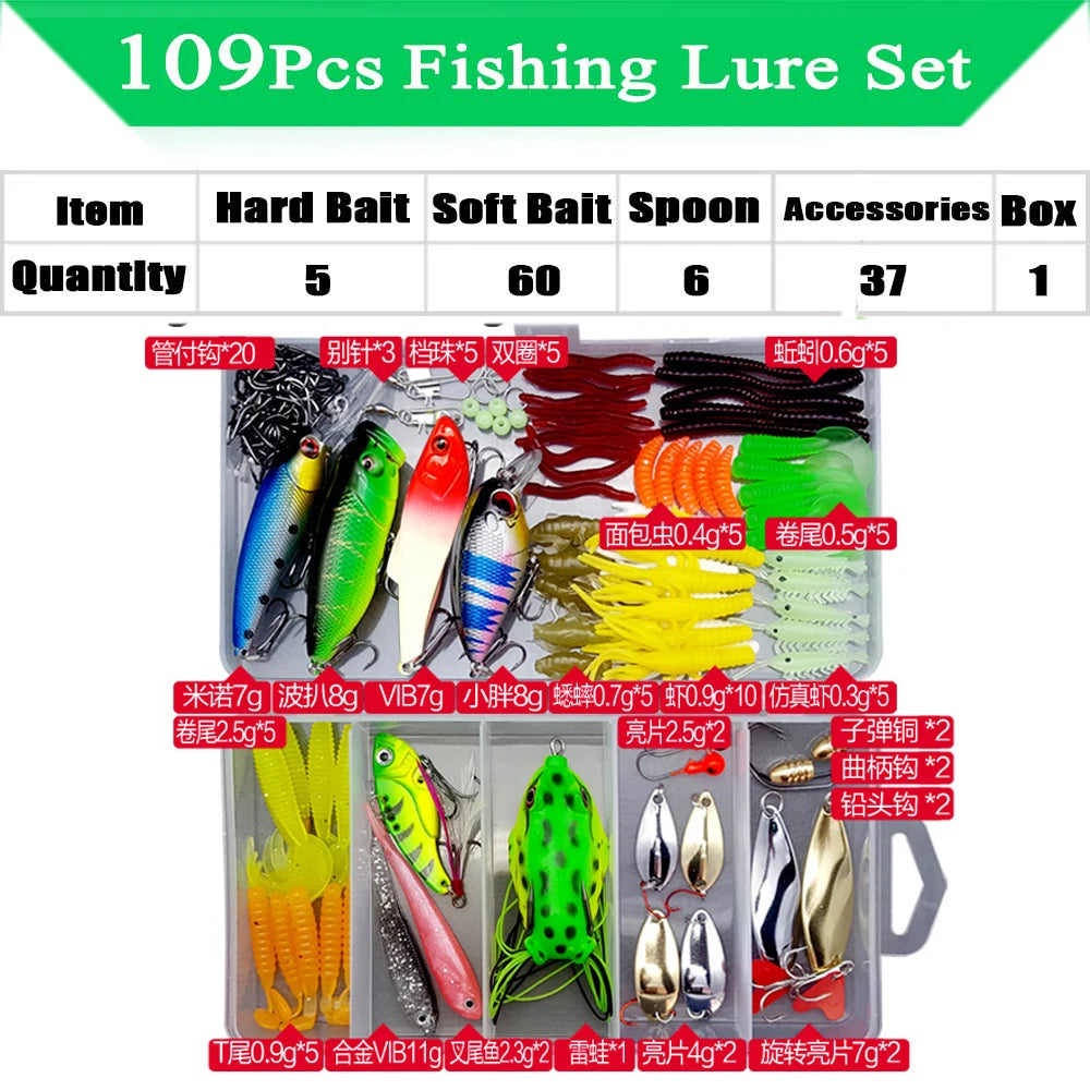 Fishing Lure Kit with Tackle Box for Bass & Pike