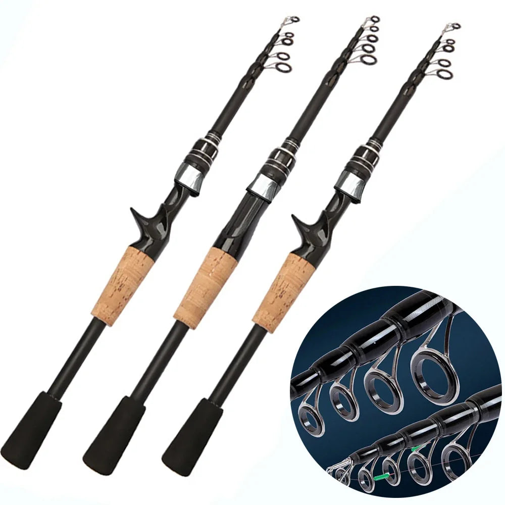 Ultra Lightweight Telescopic Baitcasting Fishing Rod – Carbon Fiber Spinning & Casting Rod with Wooden Handle