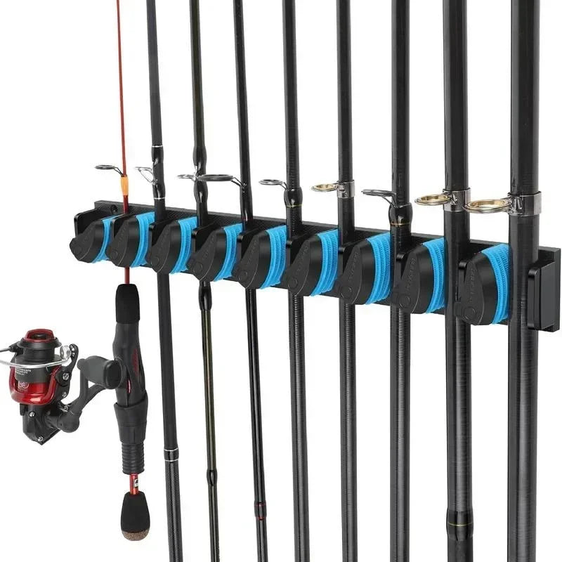 Wall Mounted Fishing Rod Holder Rack – Vertical & Horizontal Storage Organizer for Up to 9 Rods