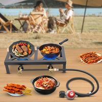 Portable Double Burner Gas Stove – Adjustable Regulator for Camping & BBQ | Field to Peak.