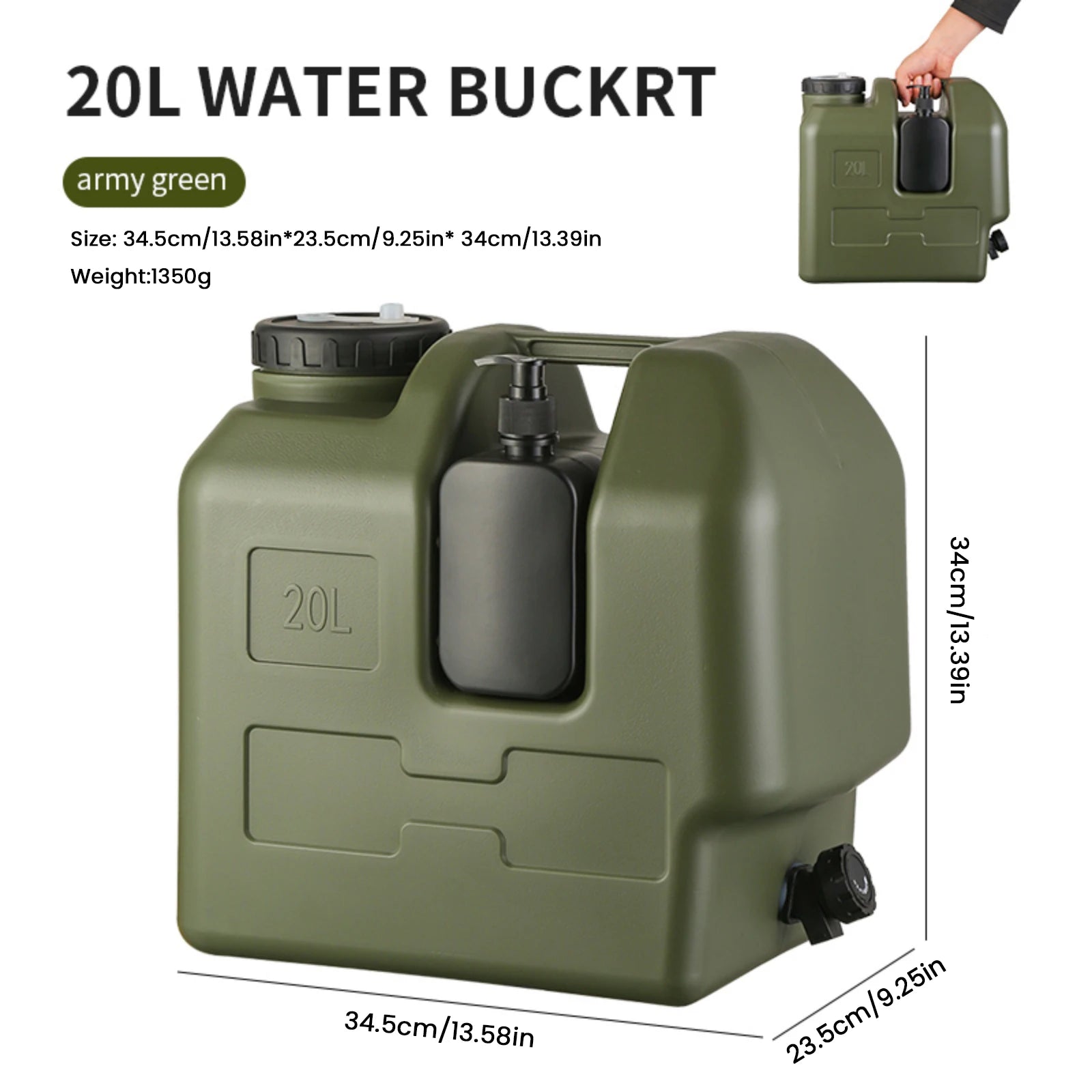 15/20L Water Bucket Large Capacity Portable Camp Water Bag with Detachable Faucet No Leakage for Camping Fishing Picnic Hiking