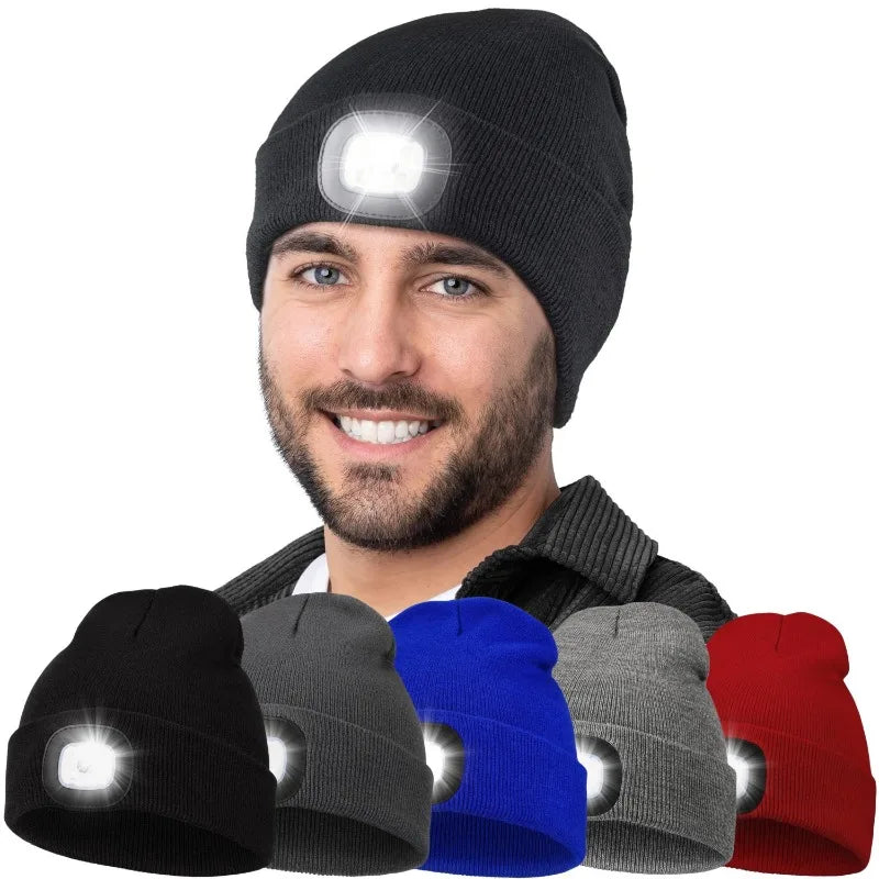 Unisex LED Knitted Beanie Hat | USB Rechargeable Headlamp Winter Warm Hat for Night Activities