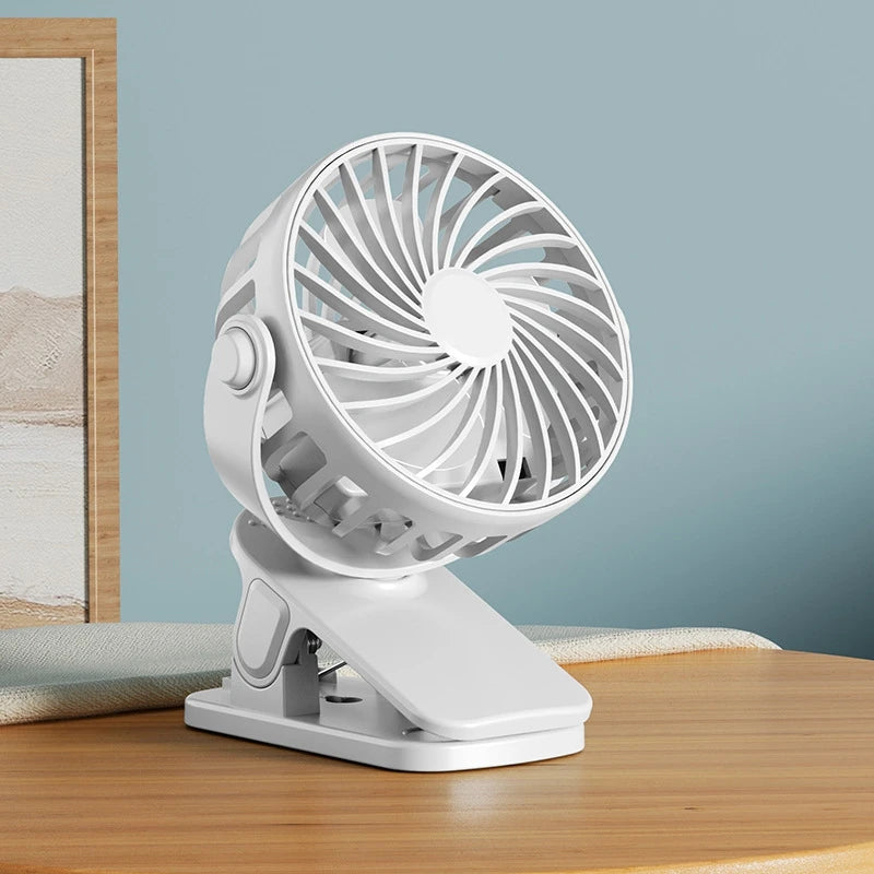Portable Rechargeable Clip Fan – 720° Rotating Hanging Fan with Night Light for Camping & Outdoor Use