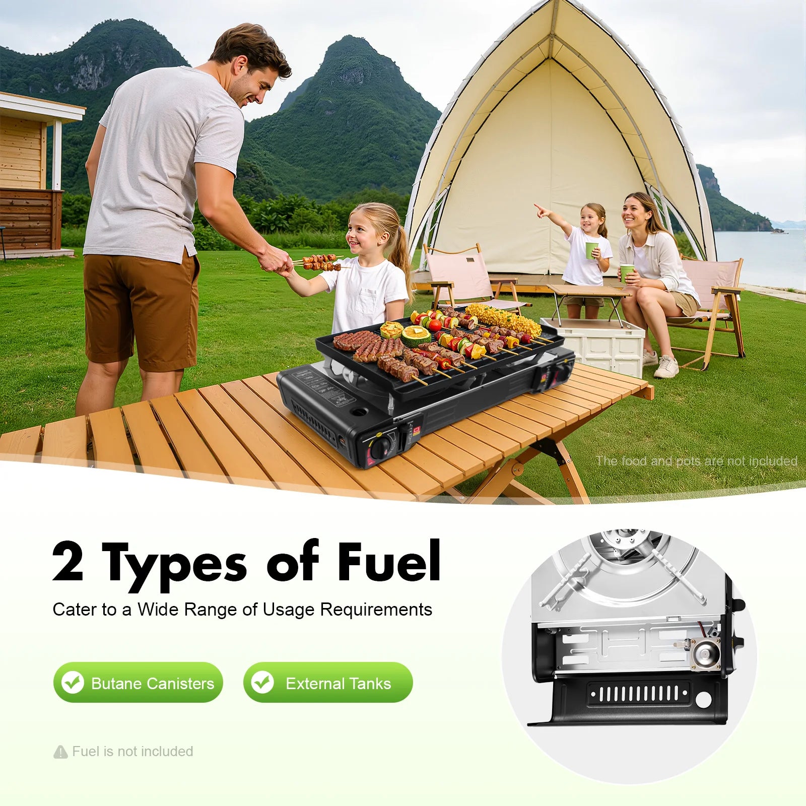 Portable Dual Burner Propane Camping Stove with Griddle