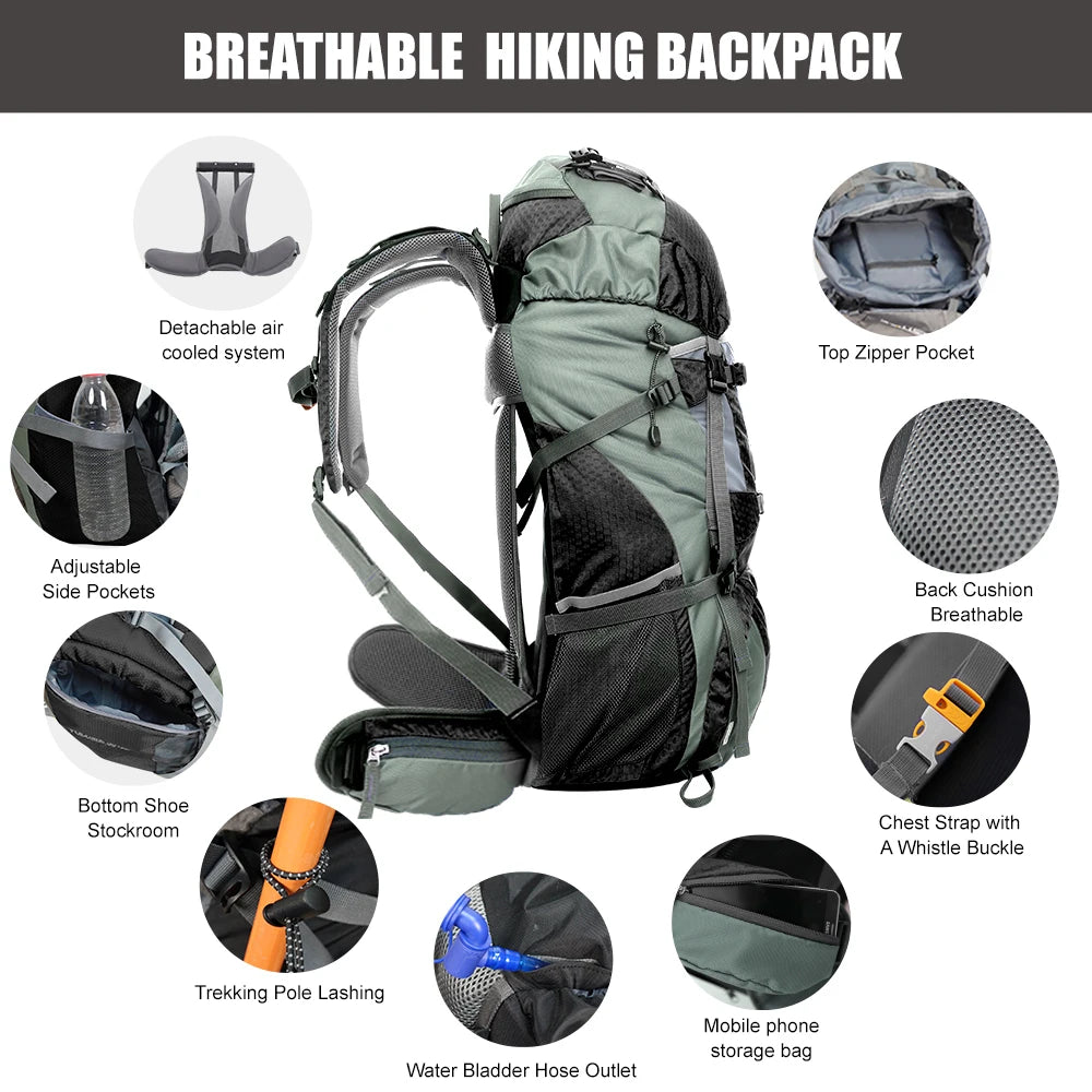 WESTTUNE 60L Explorer Internal Frame Backpack with Rain Cover