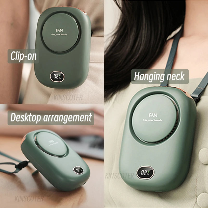 Portable Bladeless Neckband Fan – USB Rechargeable Mini Hanging Neck Fan for Travel & Outdoor Use
