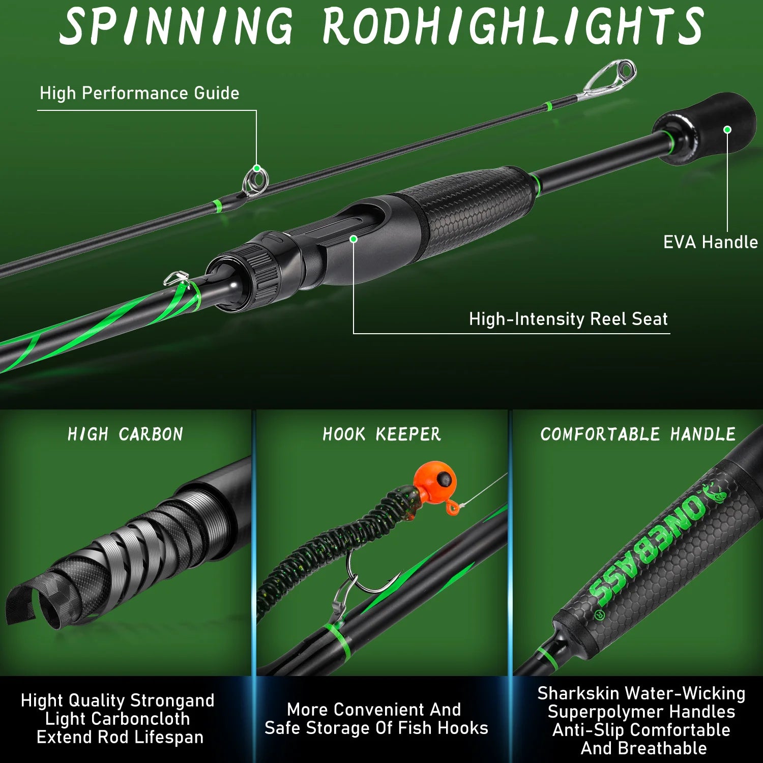 Heavy Duty 2-Section Fishing Rod & Reel Combo – Carbon Fiber Spinning Pole Set for Freshwater Fishing