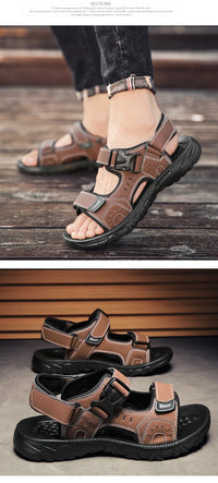 Men's Leather Hiking Sandals Lightweight Beach Walking Shoes